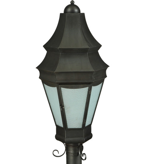 Meyda Lighting Statesboro 14" 2-Light Craftsman Brown Street Post Light With Clear Ripple Shade Glass