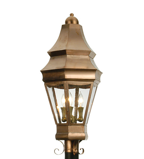 Meyda Lighting Statesboro 14" 3-Light Raw Copper Outdoor Post Mount Light With Clear Shade Glass