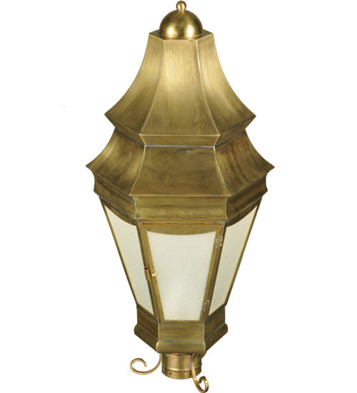Meyda Lighting Statesboro 14" Brushed Brass Outdoor Post Light With Frosted Clear Ripple Art Shade Glass