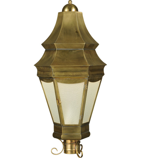 Meyda Lighting Statesboro 14" Brushed Brass Outdoor Post Light With Frosted Clear Ripple Art Shade Glass