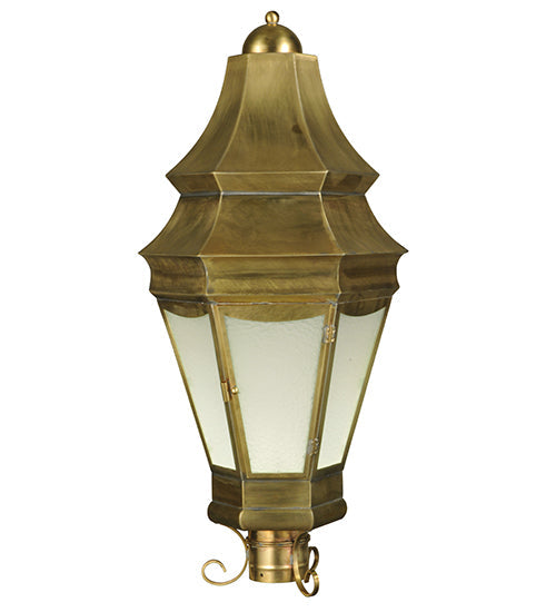 Meyda Lighting Statesboro 14" Brushed Brass Outdoor Post Light With Frosted Clear Ripple Art Shade Glass