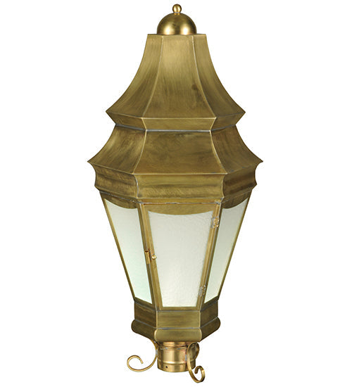 Meyda Lighting Statesboro 14" Brushed Brass Outdoor Post Light With Frosted Clear Ripple Art Shade Glass