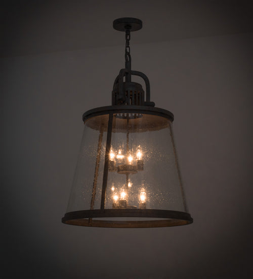 Meyda Lighting Steadman 26" 6-Light Coffee Bean Lantern Pendant Light With Clear Seeded Shade Glass