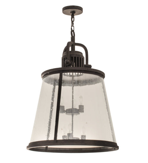 Meyda Lighting Steadman 26" 6-Light Coffee Bean Lantern Pendant Light With Clear Seeded Shade Glass