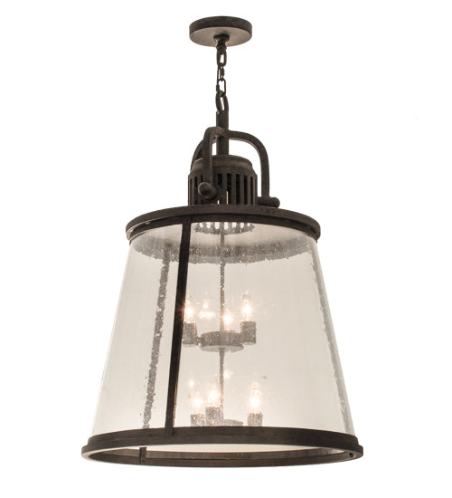 Meyda Lighting Steadman 26" 6-Light Coffee Bean Lantern Pendant Light With Clear Seeded Shade Glass