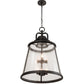 Meyda Lighting Steadman 26" 6-Light Old Wrought Iron Lantern Pendant Light With Clear Seeded Shade Glass