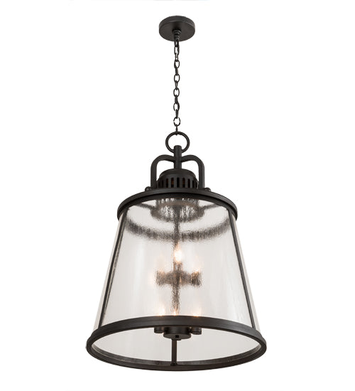 Meyda Lighting Steadman 26" 6-Light Old Wrought Iron Lantern Pendant Light With Clear Seeded Shade Glass