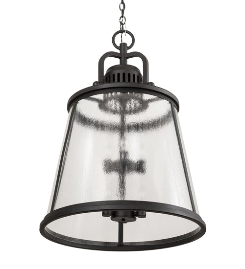 Meyda Lighting Steadman 26" 6-Light Old Wrought Iron Lantern Pendant Light With Clear Seeded Shade Glass