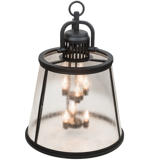 Meyda Lighting Steadman 26" 6-Light Old Wrought Iron Lantern Pendant Light With Clear Seeded Shade Glass