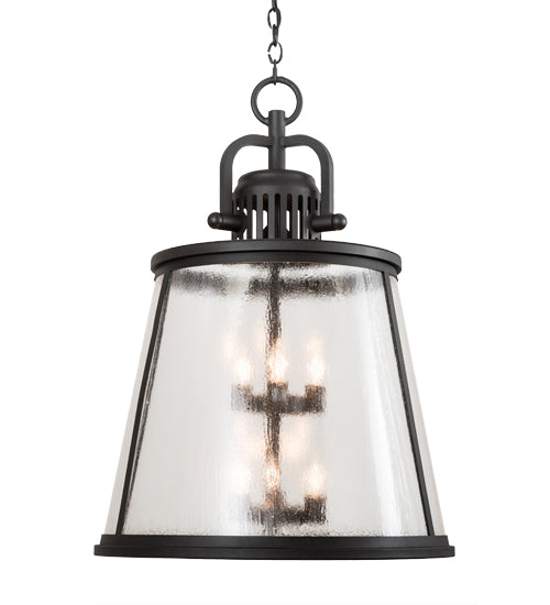 Meyda Lighting Steadman 26" 6-Light Old Wrought Iron Lantern Pendant Light With Clear Seeded Shade Glass