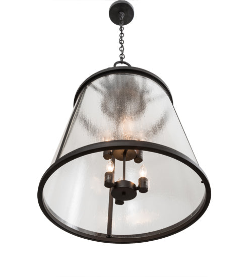 Meyda Lighting Steadman 26" 6-Light Old Wrought Iron Lantern Pendant Light With Clear Seeded Shade Glass