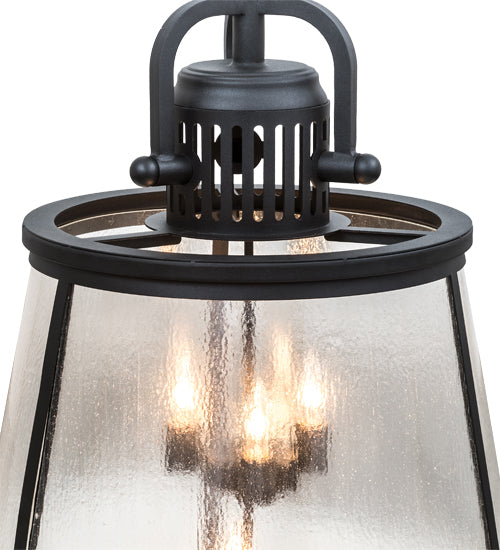 Meyda Lighting Steadman 26" 6-Light Old Wrought Iron Lantern Pendant Light With Clear Seeded Shade Glass