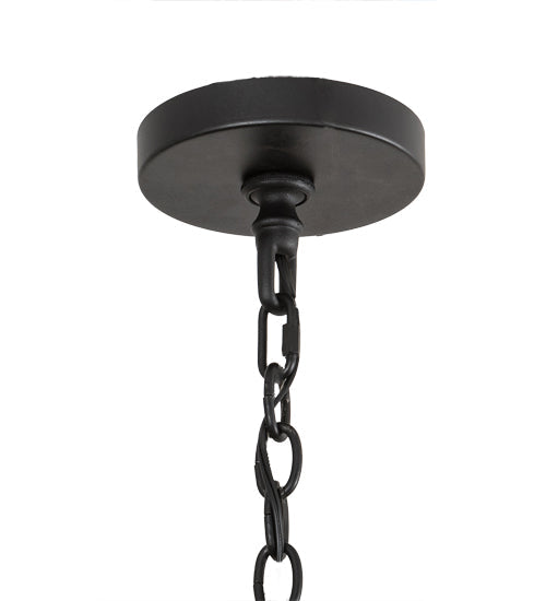 Meyda Lighting Steadman 26" 6-Light Old Wrought Iron Lantern Pendant Light With Clear Seeded Shade Glass