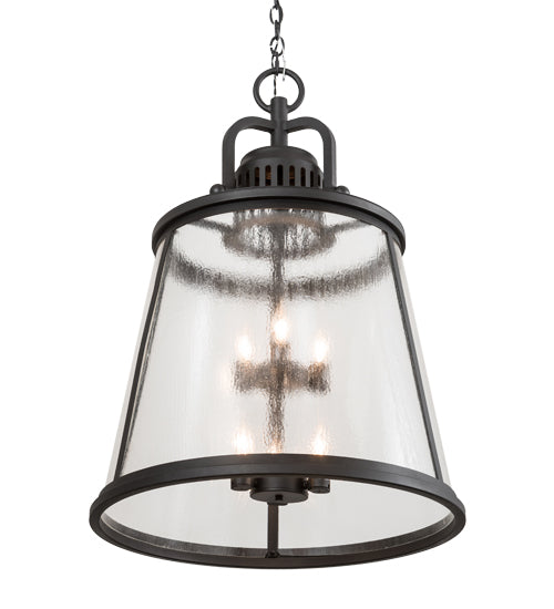 Meyda Lighting Steadman 26" 6-Light Old Wrought Iron Lantern Pendant Light With Clear Seeded Shade Glass