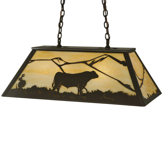 Meyda Lighting Steer 33" 6-Light Timeless Bronze Island Pendant Light With Beige Art Shade Glass