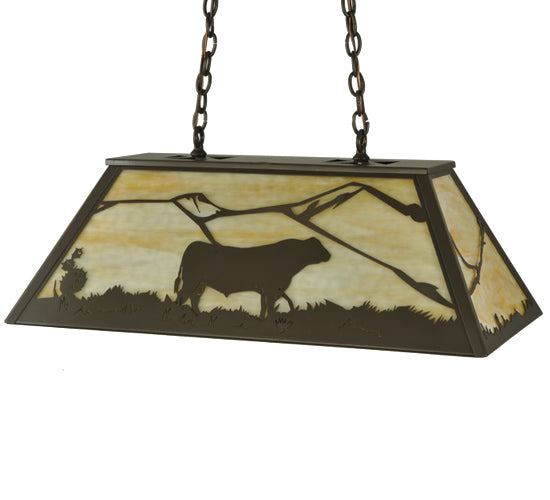 Meyda Lighting Steer 33" 6-Light Timeless Bronze Island Pendant Light With Beige Art Shade Glass