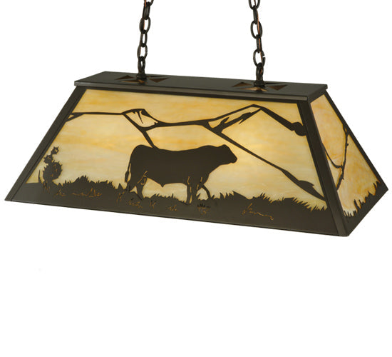 Meyda Lighting Steer 33" 6-Light Timeless Bronze Island Pendant Light With Beige Art Shade Glass