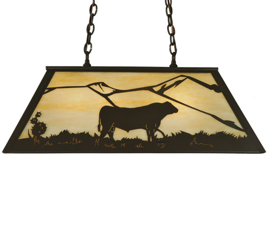 Meyda Lighting Steer 33" 6-Light Timeless Bronze Island Pendant Light With Beige Art Shade Glass
