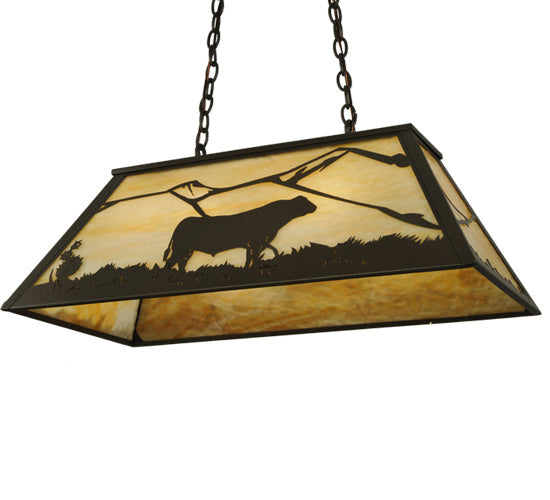 Meyda Lighting Steer 33" 6-Light Timeless Bronze Island Pendant Light With Beige Art Shade Glass