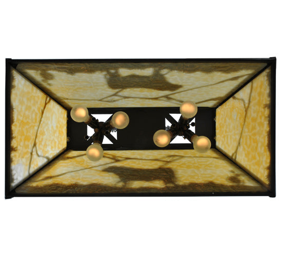 Meyda Lighting Steer 33" 6-Light Timeless Bronze Island Pendant Light With Beige Art Shade Glass