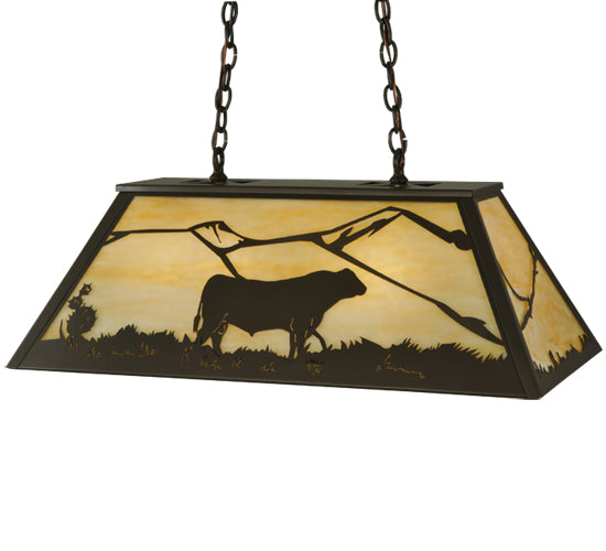 Meyda Lighting Steer 33" 6-Light Timeless Bronze Island Pendant Light With Beige Art Shade Glass