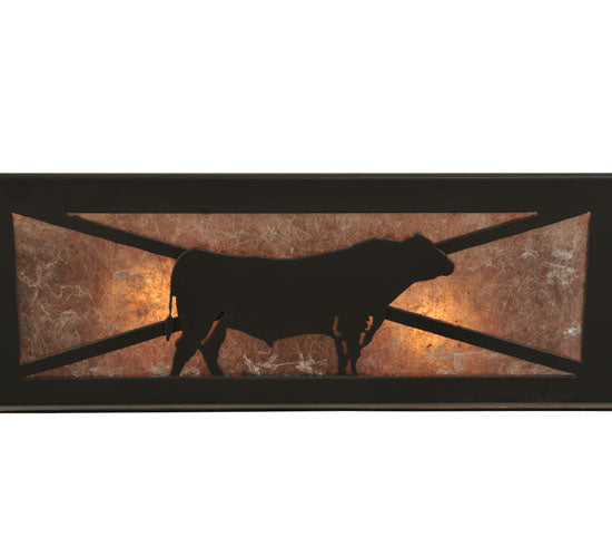 Meyda Lighting Steer 36" 6-Light Timeless Bronze Vanity Light With Silver Mica Shade Glass