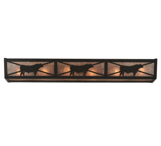 Meyda Lighting Steer 36" 6-Light Timeless Bronze Vanity Light With Silver Mica Shade Glass