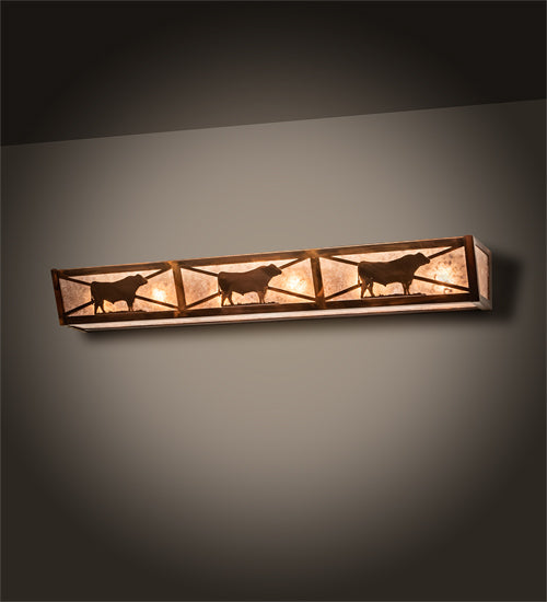 Meyda Lighting Steer 36" 6-Light Vintage Copper Vanity Light With Silver Mica Shade Glass