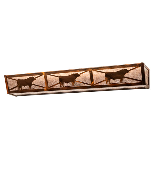 Meyda Lighting Steer 36" 6-Light Vintage Copper Vanity Light With Silver Mica Shade Glass