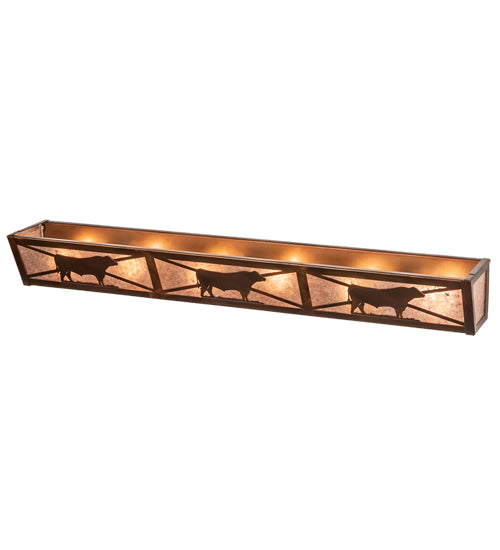 Meyda Lighting Steer 36" 6-Light Vintage Copper Vanity Light With Silver Mica Shade Glass