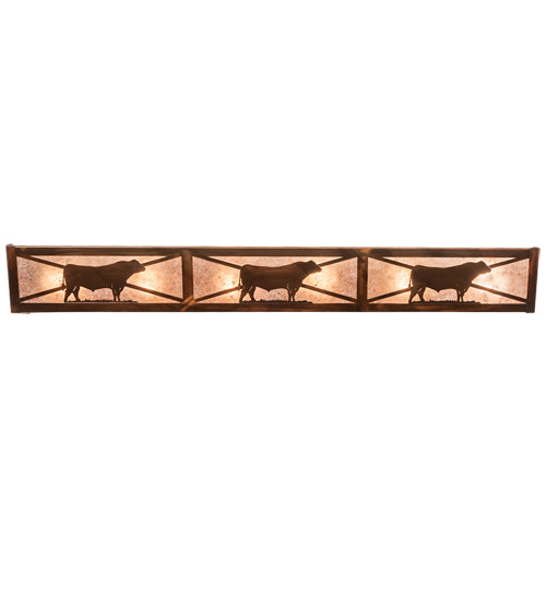 Meyda Lighting Steer 36" 6-Light Vintage Copper Vanity Light With Silver Mica Shade Glass