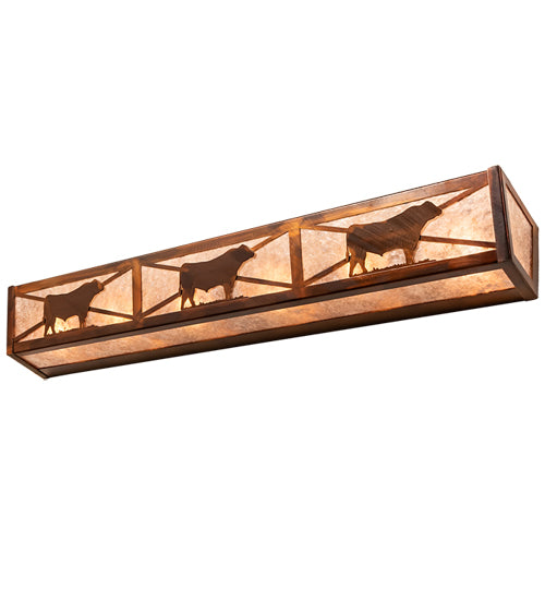 Meyda Lighting Steer 36" 6-Light Vintage Copper Vanity Light With Silver Mica Shade Glass