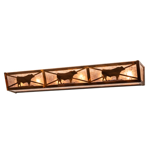 Meyda Lighting Steer 36" 6-Light Vintage Copper Vanity Light With Silver Mica Shade Glass