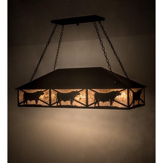 Meyda Lighting Steer 50" 9-Light Wrought Iron Victorian Island Pendant Light With Silver Mica Shade Glass
