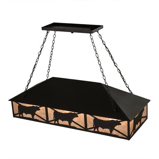 Meyda Lighting Steer 50" 9-Light Wrought Iron Victorian Island Pendant Light With Silver Mica Shade Glass