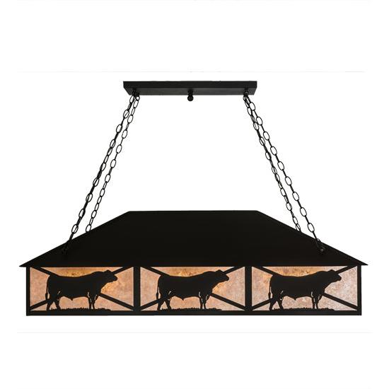 Meyda Lighting Steer 50" 9-Light Wrought Iron Victorian Island Pendant Light With Silver Mica Shade Glass