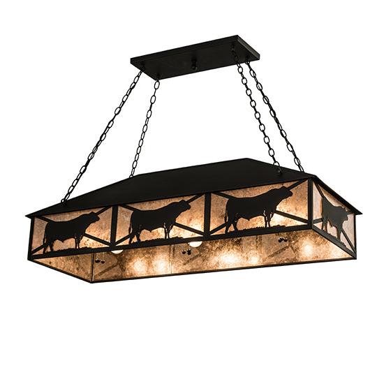 Meyda Lighting Steer 50" 9-Light Wrought Iron Victorian Island Pendant Light With Silver Mica Shade Glass