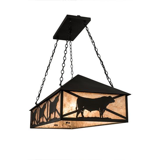 Meyda Lighting Steer 50" 9-Light Wrought Iron Victorian Island Pendant Light With Silver Mica Shade Glass
