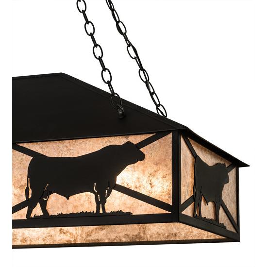 Meyda Lighting Steer 50" 9-Light Wrought Iron Victorian Island Pendant Light With Silver Mica Shade Glass