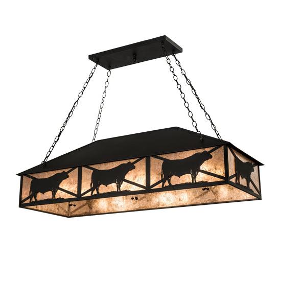 Meyda Lighting Steer 50" 9-Light Wrought Iron Victorian Island Pendant Light With Silver Mica Shade Glass
