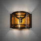 Meyda Lighting Steer Skull 12" Antique Copper Wall Sconce With Amber Mica Shade Glass