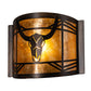 Meyda Lighting Steer Skull 12" Antique Copper Wall Sconce With Amber Mica Shade Glass