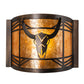 Meyda Lighting Steer Skull 12" Antique Copper Wall Sconce With Amber Mica Shade Glass