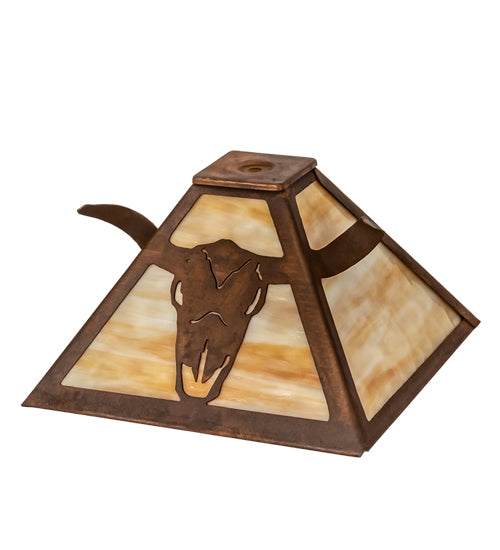 Meyda Lighting Steer Skull 16" Rust Frame With Beige Art Shade Glass