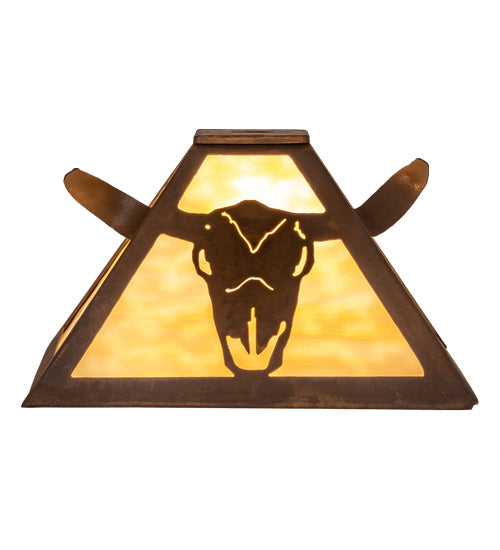 Meyda Lighting Steer Skull 16" Rust Frame With Beige Art Shade Glass