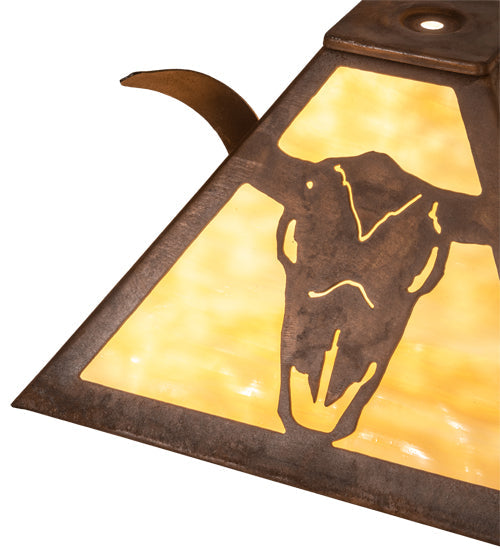 Meyda Lighting Steer Skull 16" Rust Frame With Beige Art Shade Glass