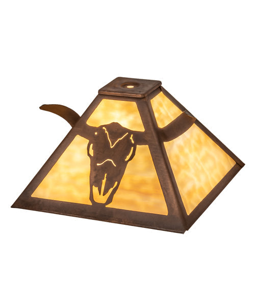 Meyda Lighting Steer Skull 16" Rust Frame With Beige Art Shade Glass