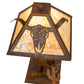Meyda Lighting Steer Skull 21" Rust Table Lamp With Beige Art Shade Glass