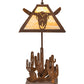 Meyda Lighting Steer Skull 21" Rust Table Lamp With Beige Art Shade Glass