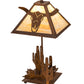 Meyda Lighting Steer Skull 21" Rust Table Lamp With Beige Art Shade Glass